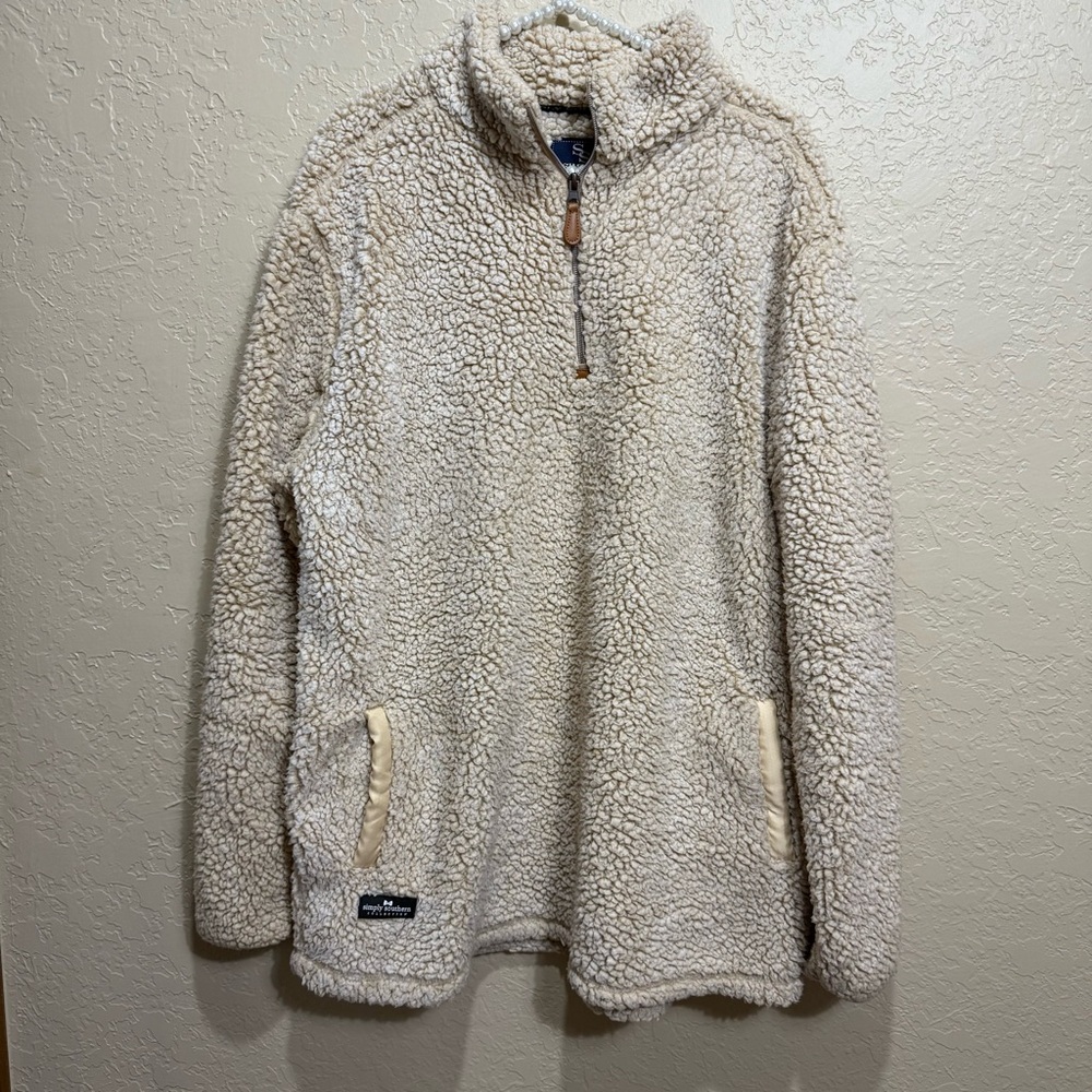 Simply Southern Sherpa Cream Tan Teddy Pullover Sweater Size XXL
